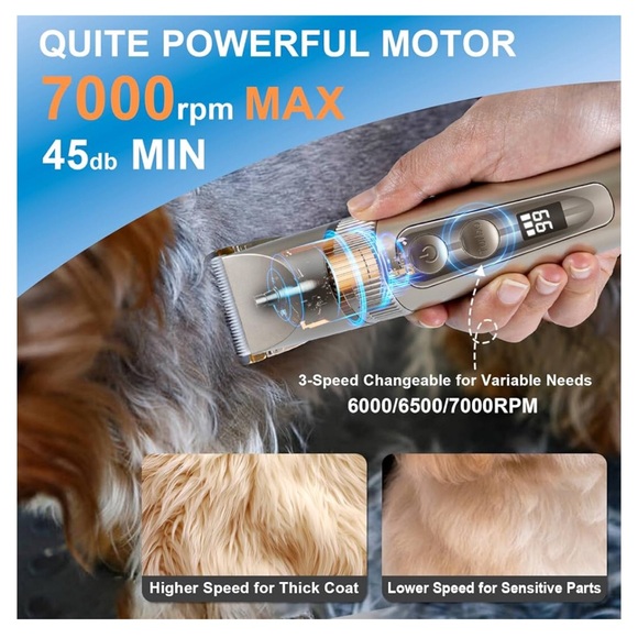 Cordless 3-Speed Turbo Pet Grooming Clipper Set - Picture 6 of 10